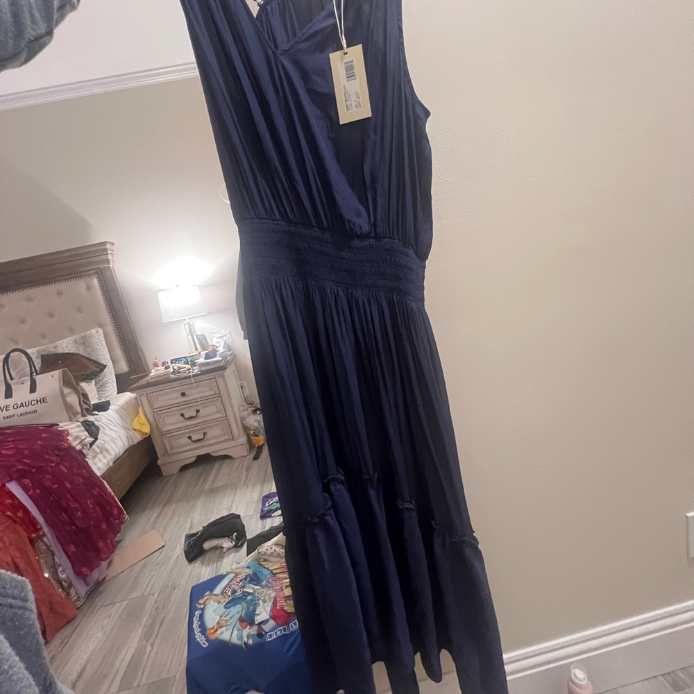 Ramy Brook Blue Pleated Maxi Sundress